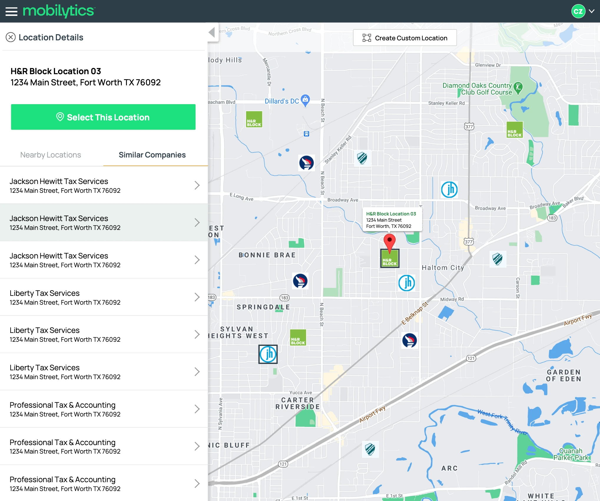 Mobilytics main interface with map-based analysis