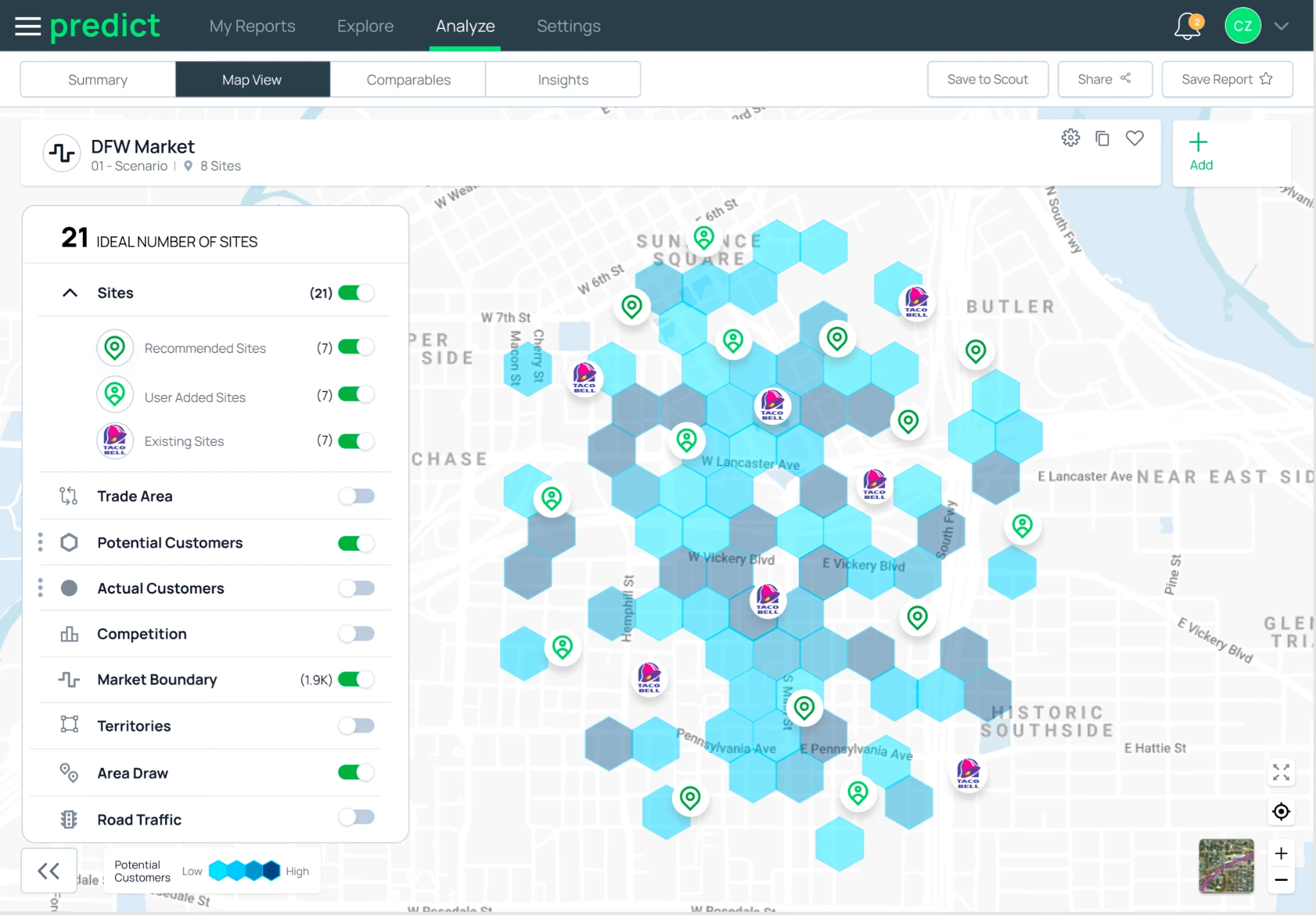 Predict supporting preview showing hex map analysis